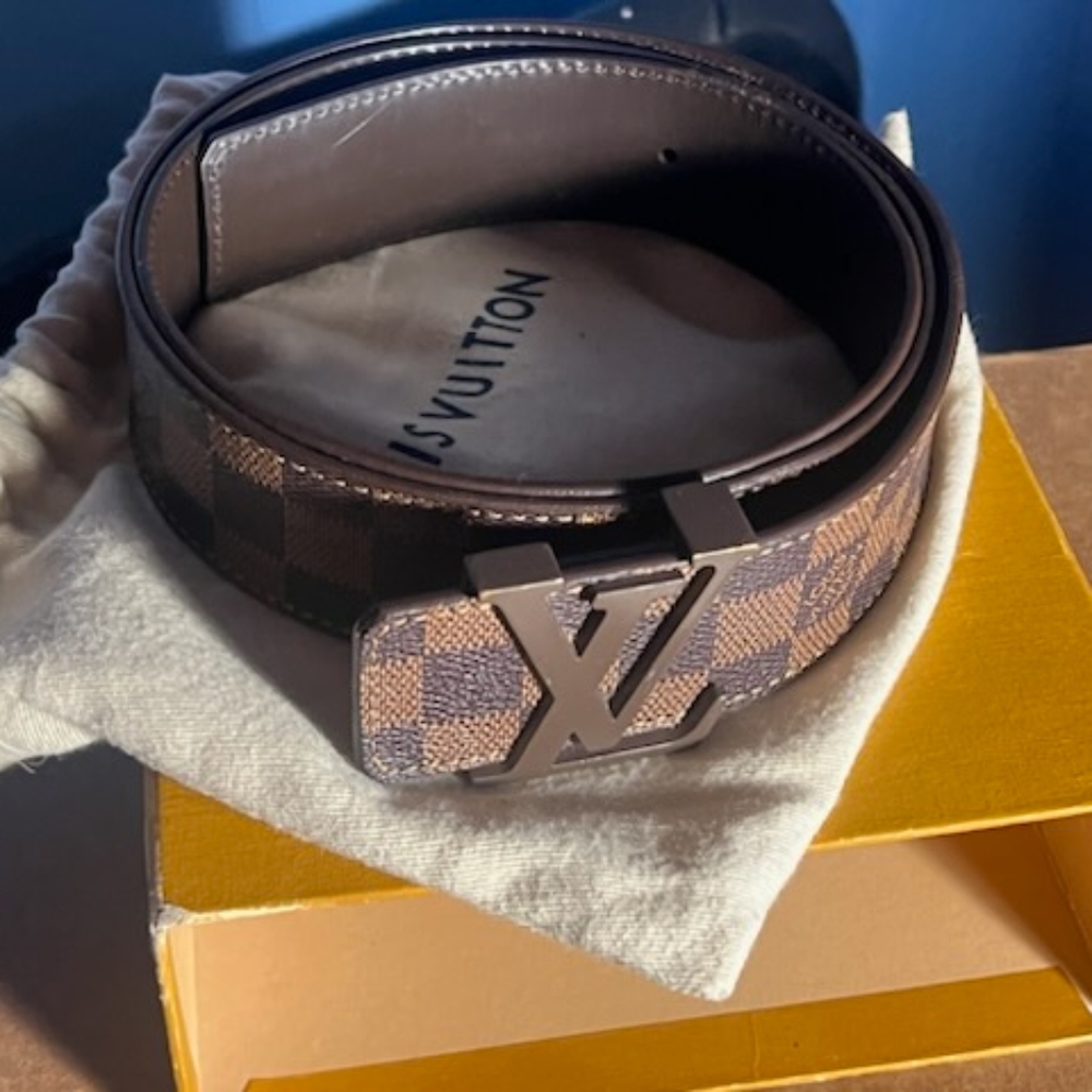 Louis vuitton belt initiales damier ebene cancas/ leatherbrown